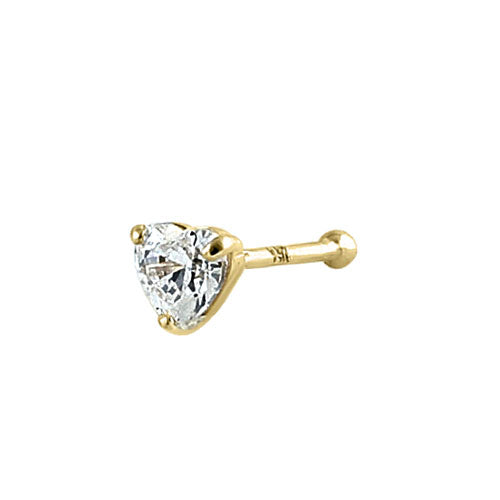 Solid 14K Yellow Gold Heart CZ Nose Stud