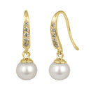 Solid 14K Yellow Gold Hook CZ & Pearl Earrings