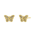 Solid 14K Yellow Gold Butterly CZ Earrings