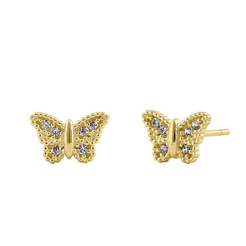 Solid 14K Yellow Gold Butterly CZ Earrings