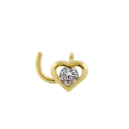 Solid 14K Yellow Gold Mini Heart CZ Nose Stud