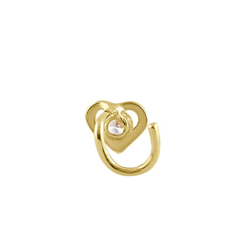 Solid 14K Yellow Gold Mini Heart CZ Nose Stud