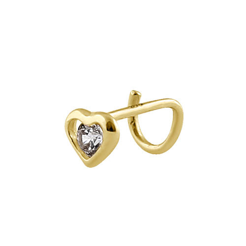 Solid 14K Yellow Gold Mini Heart CZ Nose Stud