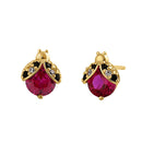 Solid 14K Yellow Gold Ladybug Ruby CZ Earrings