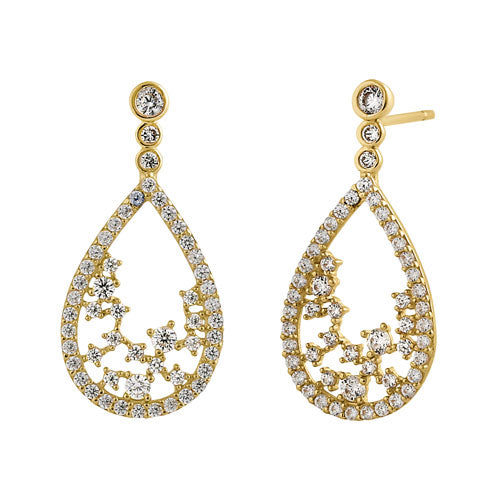 Solid 14K Yellow Gold Drop CZ Earrings