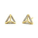 Solid 14K Yellow Gold Trendy Triangle CZ Earrings