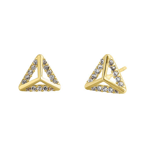 Solid 14K Yellow Gold Trendy Triangle CZ Earrings