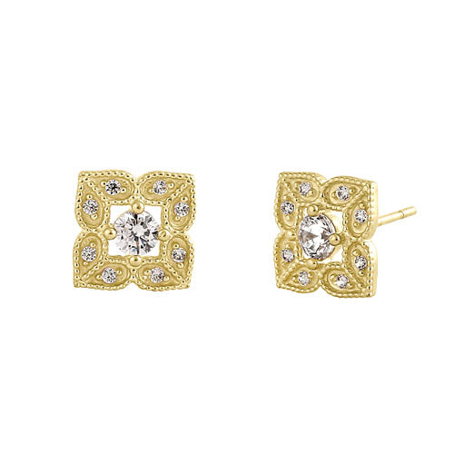 Solid 14K Yellow Gold Vintage CZ Earrings