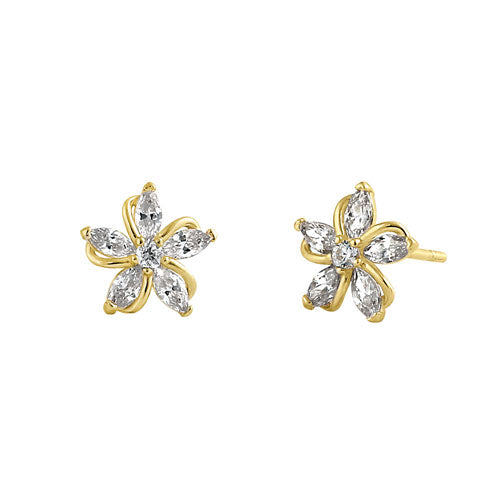 Solid 14K Yellow Gold Elegant Jasmine CZ Earrings