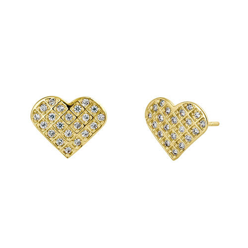 Solid 14K Yellow Gold Heart CZ Earrings