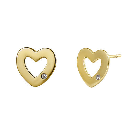 Solid 14K Yellow Gold Heart CZ Earrings