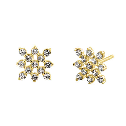 Solid 14K Yellow Gold Checkered CZ Earrings