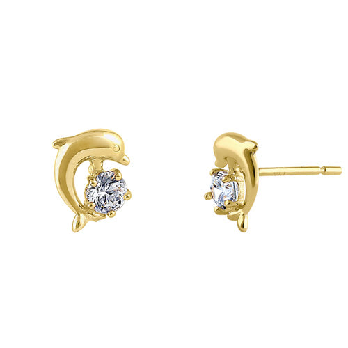 .22 ct Solid 14K Yellow Gold Jumping Dolphin Earrings