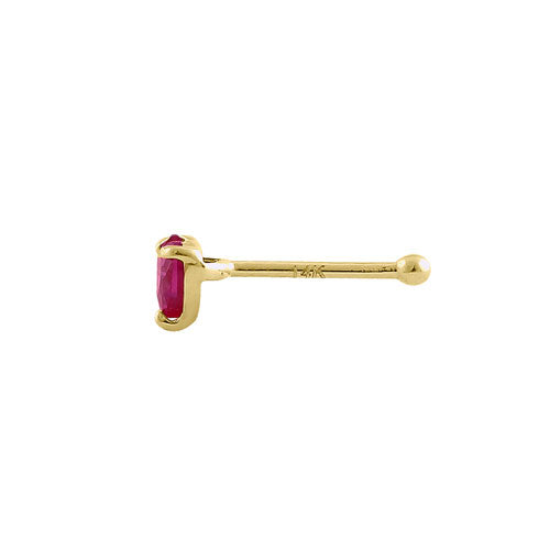 Solid 14K Yellow Gold Ruby Heart CZ Straight Nose Stud