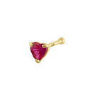 Solid 14K Yellow Gold Ruby Heart CZ Straight Nose Stud