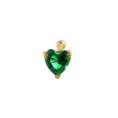 Solid 14K Yellow Gold Green Heart CZ Straight Nose Stud