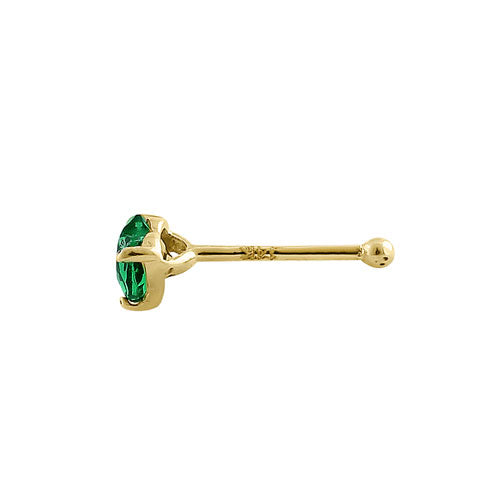Solid 14K Yellow Gold Green Heart CZ Straight Nose Stud