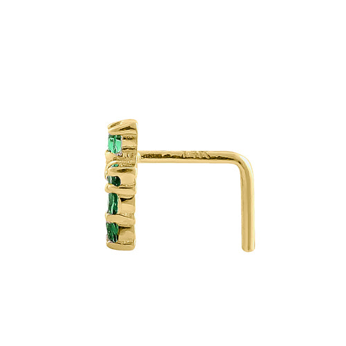 Solid 14K Yellow Gold Cross Green CZ Nose Stud
