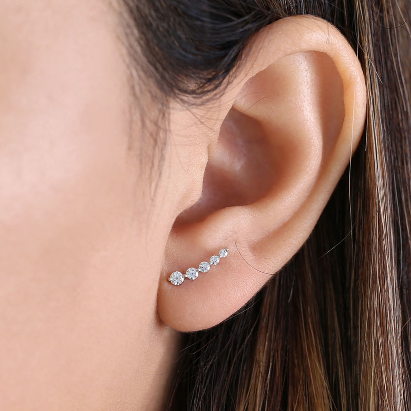 Solid 14K White Gold 5 Clear Round CZ Stud Earrings