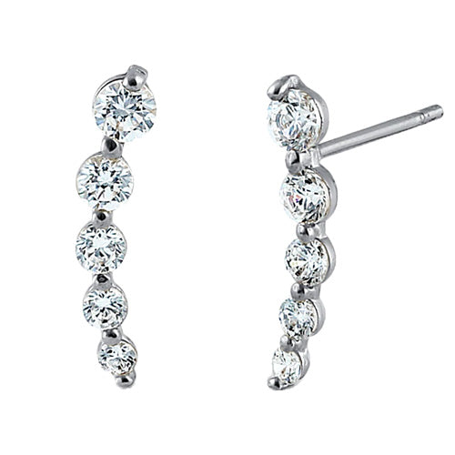 Solid 14K White Gold 5 Clear Round CZ Stud Earrings