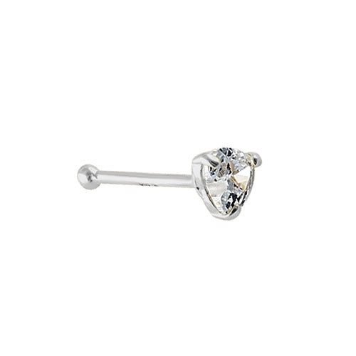 Solid 14K White Gold Heart CZ Nose Stud