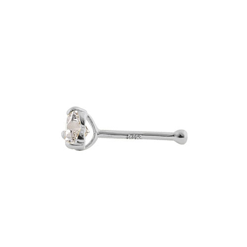 Solid 14K White Gold Heart CZ Nose Stud