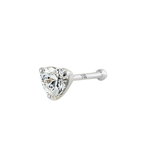 Solid 14K White Gold Heart CZ Nose Stud