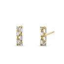 Solid 14K Yellow Gold Rectangular Round & Emerald Cut CZ Earrings
