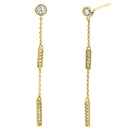 Solid 14K Yellow Gold Rectangular Bar CZ Dangle Earrings