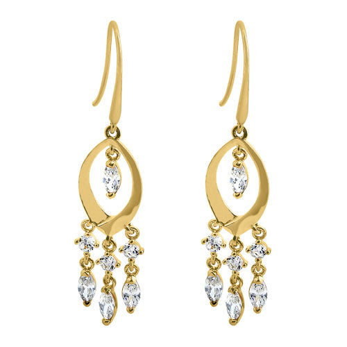 Solid 14K Yellow Gold Chandlier Dangle CZ Hook Earrings