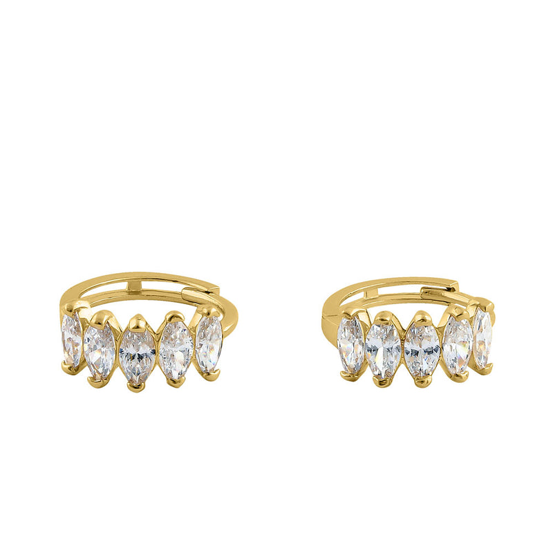 Solid 14K Yellow Gold Marquise CZ Hoop Earrings