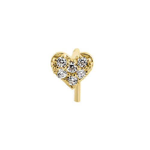 Solid 14K Yellow Gold Heart L-Hook CZ Nose Stud