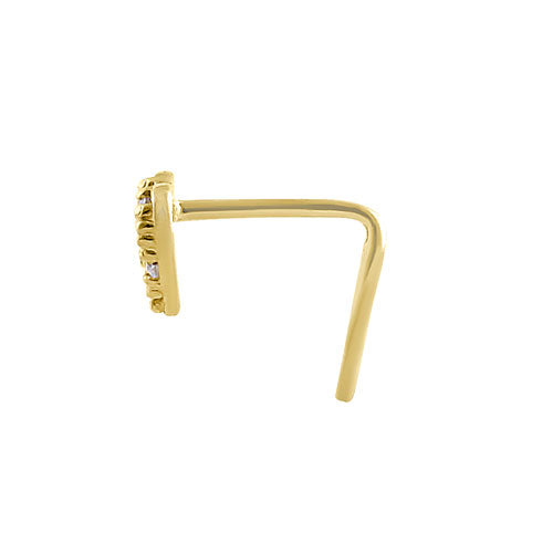 Solid 14K Yellow Gold Heart L-Hook CZ Nose Stud