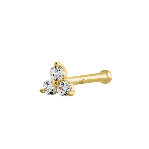 Solid 14K Yellow Gold Triangle CZ Nose Stud