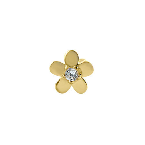 Solid 14K Yellow Gold Flower CZ Nose Stud