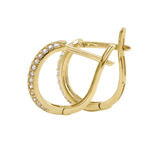 Solid 14K Yellow Gold 9.0mm x 2.5mm Double Row Hoop CZ Earrings