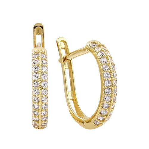 Solid 14K Yellow Gold 9.0mm x 2.5mm Double Row Hoop CZ Earrings