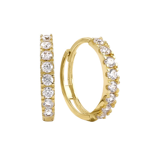 Solid 14K Yellow Gold 12.0mm x 2.5mm Eight CZ Hoop Earrings