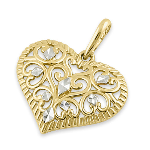 Solid 14K Yellow Gold Filigree Heart Pendant