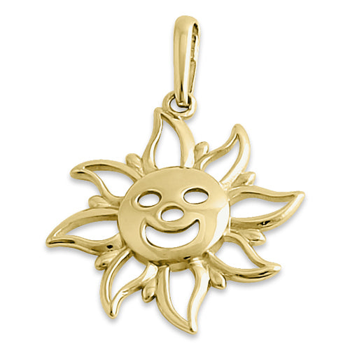 Solid 14K Yellow Gold Sunshine Face Pendant