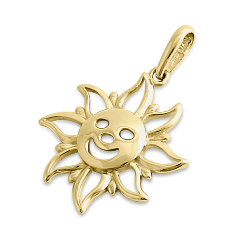 Solid 14K Yellow Gold Sunshine Face Pendant