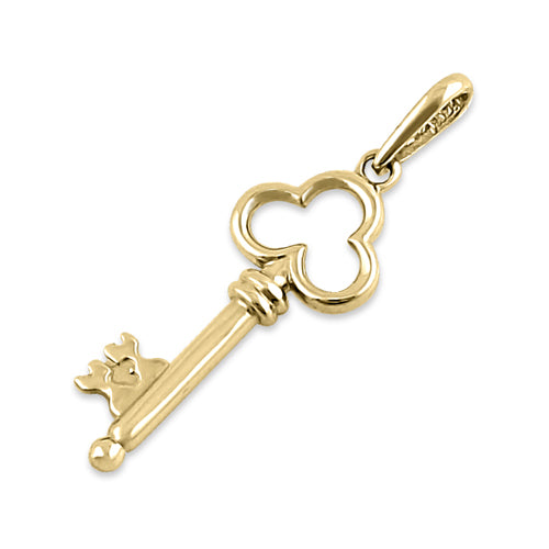 Solid 14K Yellow Gold Clover Key Pendant