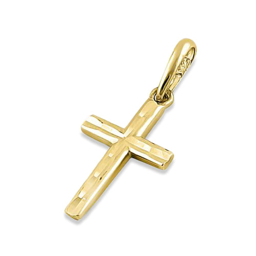 Solid 14K Yellow Gold Faceted Cross Pendant
