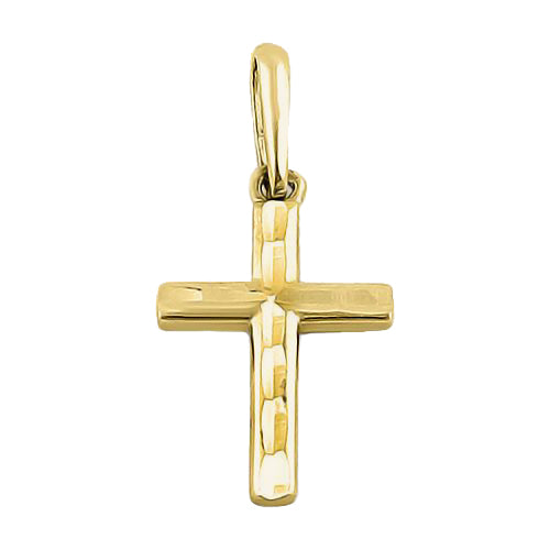 Solid 14K Yellow Gold Faceted Cross Pendant