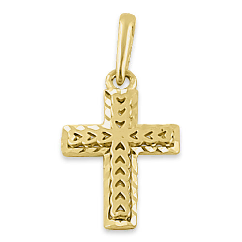 Solid 14K Yellow Gold Small Heart Cross Pendant