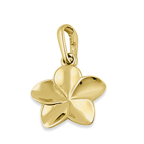 Solid 14K Yellow Gold Plumeria Flower Pendant