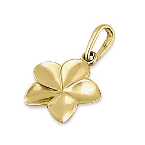 Solid 14K Yellow Gold Plumeria Flower Pendant