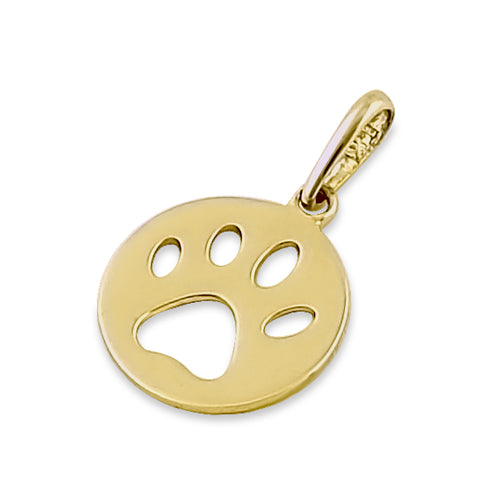 Solid 14K Yellow Gold Dog Paw Pendant