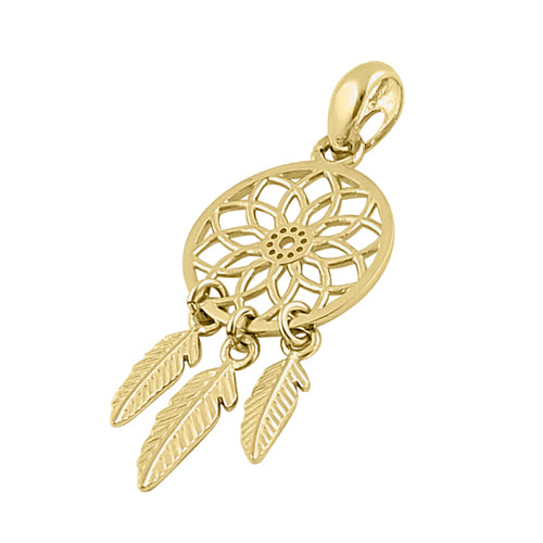 Solid 14K Yellow Gold Dreamcatcher Pendant