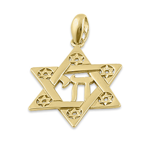 Solid 14K Yellow Gold Star of David Pendant